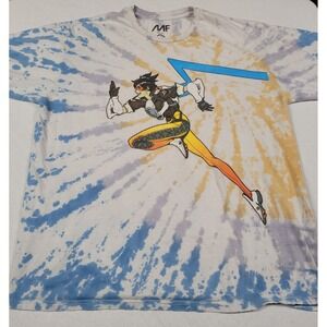 Mighty Fine Men's Overwatch Tracer Blue Yellow Tie-Dye Graphic Print T-Shirt XXL